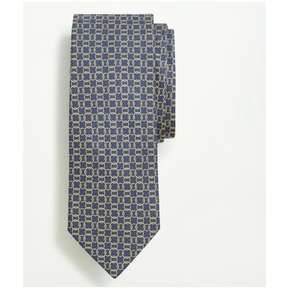 Brooks Brothers 100% Silk Navy Green Circle Link Pattern Mens Tie - Picture 1 of 5